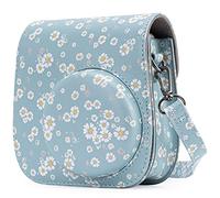 Frankmate Housse pour Fujifilm Instax Mini 11/9/8/8 + Appareil Photo Instantané - Sac de Caméra en Cuir Voyage Caméra Cover Case Sac avec bandoulière Amovible (Flowers Dark Blue)