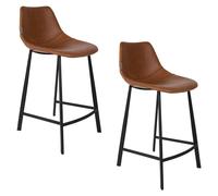 FRANKY 65 - Lot de 2 chaises de comptoir aspect cuir marron Marron