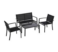 FRANKYSTAR Adelaide Salon de Jardin Design avec canapé + 2 fauteuils + Table Basse avec Plateau en Verre Ensemble Lounge d'extérieur 4 pièces en métal et textilène Noir