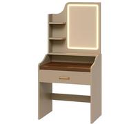 FRANKYSTAR Aphrodite - Toilette de maquillage console avec lumière LED tiroir 3 étagères et prises de poste de maquillage en bois taupe