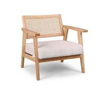 FRANKYSTAR Artena Fauteuil en bois massif Parawood avec greffes en polyrotin et assise en velours côtelé