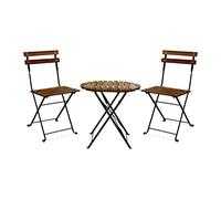 FRANKYSTAR Avolio Bistrò Ensemble de jardin avec table basse et 2 chaises pliantes en acier et bois avec finition teck - Ensemble d'extérieur rétro