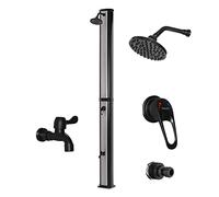 FRANKYSTAR Douche solaire de jardin en PVC. Douche à chauffage solaire d'extérieur, robinetterie en acier satiné. 20L / 35L / 40L (35, argent)