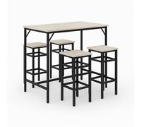 FRANKYSTAR Sabi Table de bar avec 4 tabourets carrés style industriel bleach Set coin breakfast
