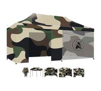 FRANKYSTAR® Taman Tonnelle de jardin pliable 3 x 6 m Rideau éternel imperméable résistant aux intempéries et aux UV avec toiles latérales et moustiquaire Camouflage