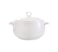 Fransande Soupière en céramique avec couvercle, grande capacité de 3 L, avec poignées doubles pour cuisine, porcelaine, blanc pur, passe au micro-ondes et au lave-vaisselle (type 1)