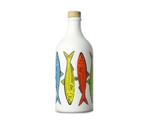 Frantoio Muraglia, Poterie en céramique Pop Art Sardines à l'huile d'olive extra vierge 500ml, Essence moyennement fruitée, fait et décoré par nos artisans des Pouilles