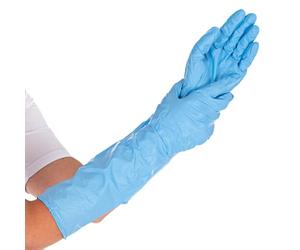 Franz Mensch Hygostar - Boîte de 50 gants jetables en nitrile extra sûrs (40 cm, sans poudre, taille 8/M, longueur 40 cm, gants de protection jetables)