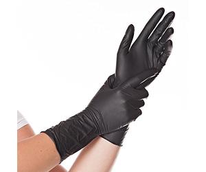 FRANZ MENSCH Hygostar Safe Long Lot de 100 gants jetables en nitrile sans latex et sans poudre, noirs, 7/S, 30 cm, extra longs et robustes, tige longue