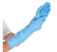 FRANZ MENSCH Lot de 50 gants en nitrile Hygostar Extra Safe Superlong, 40 cm | sans poudre, paquet, bleu, 10/XL, L: 40cm, gants en nitrile, gants de protection, gants jetables