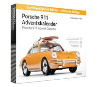 FRANZIS 67299 Porsche 911 Calendrier de l'Avent édition spéciale Planche de surf - Kit de modélisation à l'échelle 1:43, avec module sonore et livre d'accompagnement de 52 pages