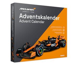 FRANZIS McLaren Racing 67391 Calendrier de l'Avent 2025 avec modélisme à l'échelle 1:43, avec module sonore et livre d'accompagnement de 52 pages
