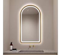 Französisch Bogen Badspiegel mit Beleuchtung, 100 x 60 cm, Antibeschlag, Dimmbar, 3 Lichtfarben, Goldrahmen, Großes Wandspiegel für Badezimmer, Eleganter Dekor 61 x 36 In