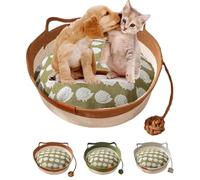 Frapopo Virelapets Panier en corde tissée pour chat, panier en coton naturel respirant et durable avec jouet pour animal domestique et rembourrage - Lit d'intérieur doux pour animal domestique (marron