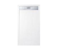 FRASCIO Receveur de douche 90 x 195 cm avec grille latérale, ligne extra mince, blanc en résine synthétique et poudre de marbre avec bonde en cadeau