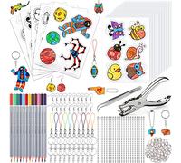 Frasheng 204 Pièces Plastique Fou, Kit de Feuille rétractable, Magique Kit Pour Enfant, Incluent A5 10 Plastique Fou Transparent, 5 Dingue Avec Motif,Perforatrice,Crayon