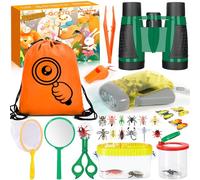 Frasheng 28 Pièces Ensemble Explorateur Extérieur Jouets,Kit Exploration Enfant,Jumelles pour Enfants Ensemble Explorateur Aventurier pour Enfants avec Pince à épiler Attrape-Insectes Boussole Loupe