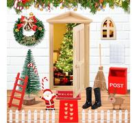 Frasheng 34 Pièces Ensemble D'accessoires de Porte de GNOME,Kit Lutin Farceur Miniature,avec Sapin de Noël,Clôture,Tapis,Couronne.
