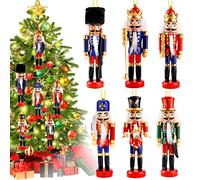 Frasheng 6 Pièces Décorations de Noël Casse-Noisette,Casse Noisette en Bois,Casse-Noisettes Soldat de Noël,Casse-Noisette Noel Soldat Figurine,Casse-Noisette de Noël Traditionnels en Bois,13 cm