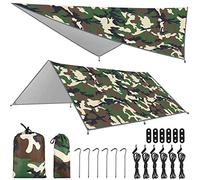 Frasheng Bâche Anti-Pluie,3x3m Camping Bâche,Camping Tarp,Rain Tarp,Anti UV Contre la Pluie,Ripstop,Bâche Imperméable avec Oeillets + 6 Piquets en alu + 6 Cordes pour lRandonnée, Activités Extérieures