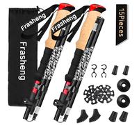 Frasheng Bâtons de Randonnée Pliants, 2 PCS Alliage d’Aluminium, Ultralégers Antichocs Antidérapants, avec 12 Accessoires d’Escalade, Idéal pour Trekking, Alpinisme, Ski
