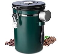Frasheng Boîte à Café,Boîte à café Hermétique en acier Inoxydable,Boîte à café Grain,avec Cuillère à Mesurer,Valve de CO2 et Cadran Dateur,pour Café en Grains,Café Moulu,Noix,Sucre,Céréales,1.8L,Vert
