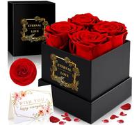 Frasheng Cadeau Coffret Lot de 4 Roses Eternelle,Rouge Fleur Eternelle,Cadeau Saint Valentin pour Femme,Idée Cadeau Femme Maman Mamie Amie,pour Saint Valentin,Fête des Mères,Anniversaire,Mariage
