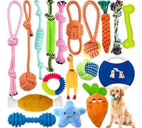 Frasheng Ensemble Lot de 18 de Jouets pour Chien,durables mâcher Corde Jouet,Jouet pour Chien,Jouet Interactif Chien,Peluche pour Chien Jouets,Chien Balles,Coton Naturel,pour Petit et Moyen Chien