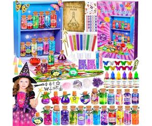 Frasheng Kits de Potions de Fées, Kit Potion Magique Enfant avec 24 Bouteilles Magiques,Cristaux d'énergie,Papillons,Pendentif,Potion Magique Cadeaux Créatifs Bricolage pour Filles de 6 à 12 Ans