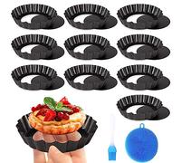 Frasheng Lot de 10 Moule a Tarte à Fond Amovible,Moule à Tartelette 10cm,Plat a Tarte en Acier Carbone,Antiadhésifs de à Quiche,Moulle a Tarte Rond,Moule à tarte relevable pour La Pâtisserie Maison