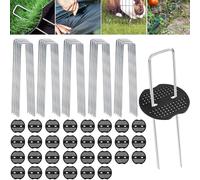Frasheng Piquets de Fixation en Acier Galvanisé, 100 Pièces + 30 Rondelles, Pelouse Agrafes, Piquets de Jardin, Piquet pour Toile de Paillage, Grillage et Filets - 150 mm Long, 30 mm Large, Ø 3 mm