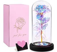 Frasheng Rose Eternelle sous Cloche, Artificielle colorée La Belle et la Bête, Enchantée,avec LED et Cartes,Rose Galaxy Dôme en Verre,Meilleur Cadeau pour Petite Amie,Femme,Mère