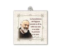 Fratelli Bonella | Carrelage en céramique avec Padre Pio dans une boîte cadeau 10 x 10 cm | Fabriqué en Italie