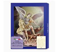 Fratelli Bonella - Table en mélaminé de Chêne Cinerino avec bords dorés - Icône San Michel 19,7 x 25 cm - Tableau bois Saint Michel pour maison ou cadeau - Fabriqué en Italie