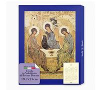 Fratelli Bonella - Table en mélaminé de Chêne Cinerino avec bords dorés - Icône Trinité d'Andrej Rublëv 19,7 x 25 cm - Tableau bois sacré famille pour maison ou cadeau - Fabriqué en Italie