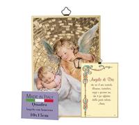 FRATELLI BONELLA - Tableau ange avec lanterne et prière ange de Dieu en italien - Tableau bois en MDF de peuplier Chambre à coucher 8 mm x 10 cm x 15 cm - Fabriqué en Italie