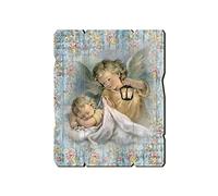 Fratelli Bonella | Tableau en bois moulé style vintage de l'ange avec lanterne f.to 19 x 24 cm | Fabriqué en Italie