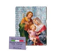 FRATELLI BONELLA - Tableau sacré famille motif vintage - Tableau bois de peuplier épaisseur 8 mm - Toile sainte famille chambre à coucher 19 x 24 cm - 100 % fabriqué en Italie