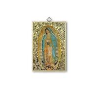 Fratelli Bonella | Tableau sacré sur bois MDF de peuplier 8 mm avec mosaïque en feuille d'or de Notre-Dame de Guadalupe avec prière sur le dos 10 x 15 cm | Fabriqué en Italie
