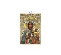 Fratelli Bonella | Tableau sacré sur bois MDF de peuplier 8 mm avec mosaïque en feuille d'or de Notre-Dame de Czestochowa avec prière sur le dos 10 x 15 cm | Fabriqué en Italie