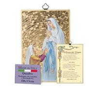 Fratelli Bonella | Tableau Sacré sur bois MDF de peuplier 8 mm avec mosaïque en feuille dorée de la Vierge de Lourdes et Bernadette 10 x 15 cm | Made in Italy