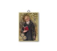 Fratelli Bonella | Tableau sacré sur bois MDF de peuplier 8 mm avec mosaïque en feuille dorée de San Benoît avec prière sur le dos 10 x 15 cm | Fabriqué en Italie