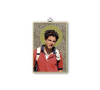 Fratelli Bonella | Tableau sacré sur bois MDF de peuplier 8 mm avec mosaïque en feuille dorée représentant Carlo Acutis avec prière sur le dos 10 x 15 cm | Fabriqué en Italie