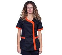 Fratelli ditalia Blouse Casacca de Travail Noire d'été pour Femme, Esthéticienne, Coiffeuse, Institut de Beauté, Orange, L
