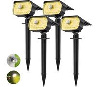 Fratink Lot de 4 lampes solaires de jardin, 43 LED, avec détecteur de mouvement, 650 lm, blanc chaud 3000 K, étanchéité IP65, pour cour, allée, allée
