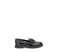 Frau - Mocassins avec boucle en cuir brillant froissé, Noir , 41 EU