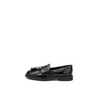 Frau - Mocassins avec pompons en cuir brillant froissé, Noir , 37 EU