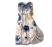 Frauen koreanischen Stil Kleider schnüren Sich Oben Taille definiert Hemd Midi-Kleid Sommer halbe Ärmel Trendige A-Linie Kleid Damen Kleid Weihnachten (Blue, L)