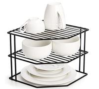 Frcctre Étagère d'angle à 3 niveaux, Meuble de Rangement pour Comptoir et Armoire, 22,9 x 22,9 x 19,1 cm en Fil Métallique pour Assiettes, Tasses, Plats