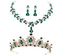 FRCOLOR 1 Ensemble Boucles d'oreilles de collier de la couronne de la mariée couronnes de mariée pour mariage bijoux princesse pour femme Alliage de zinc Green